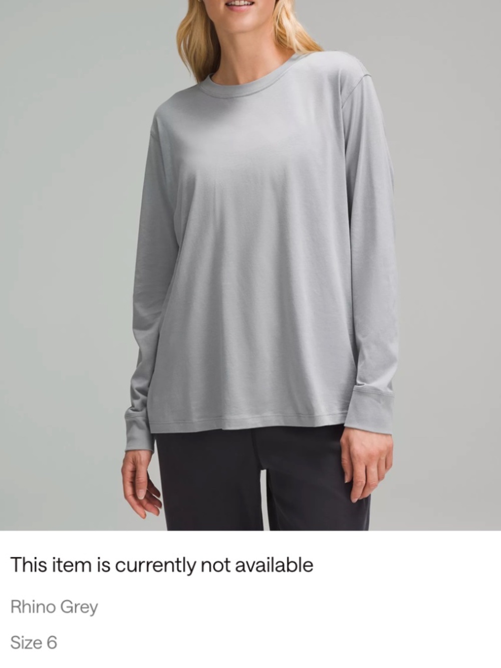 Lululemon All Yours Long-Sleeve Shirt, Rhino Gray, Sz 6